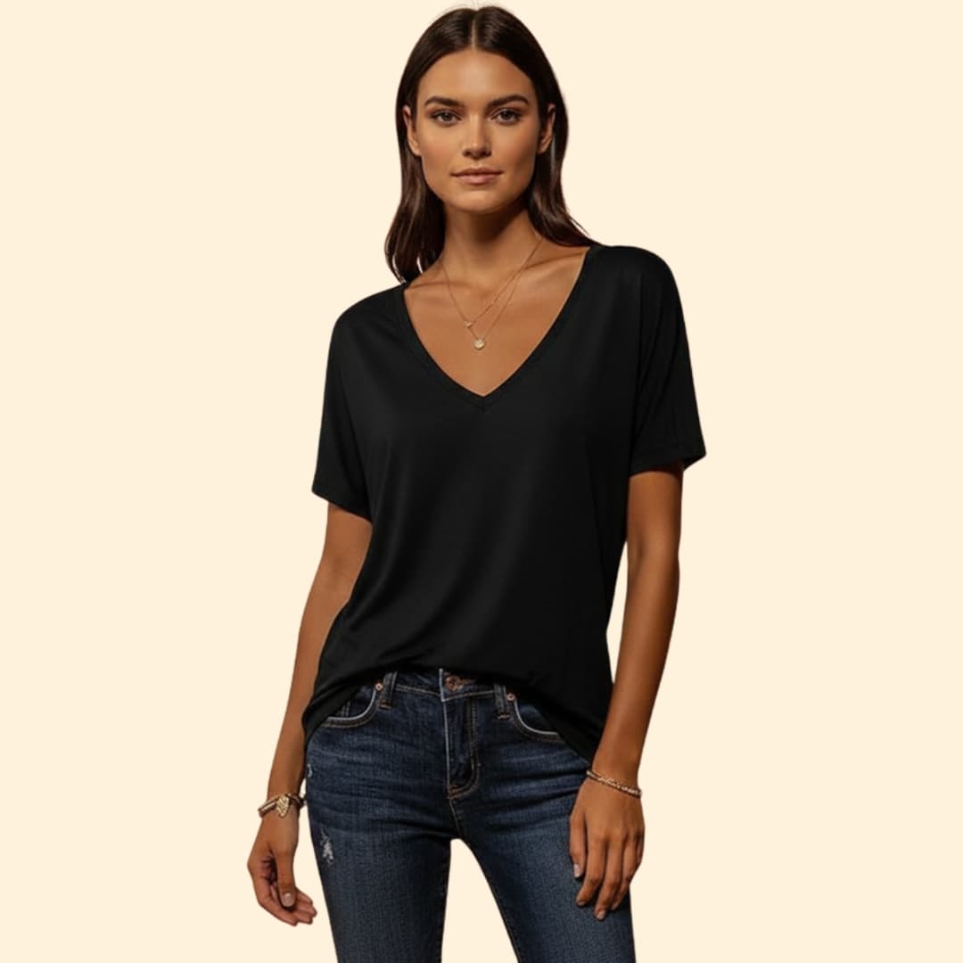 Women’s V-neck T-shirt with Lace Detail