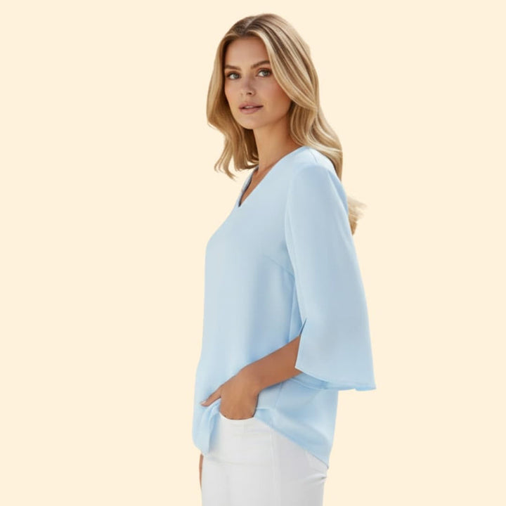 Women’s V Neck Blouse with Three Quarter Sleeves