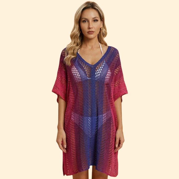 Women’s V Neck Cover Up Dress with Striped Pattern
