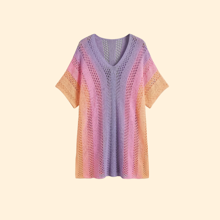 Women’s V Neck Cover Up Dress with Striped Pattern