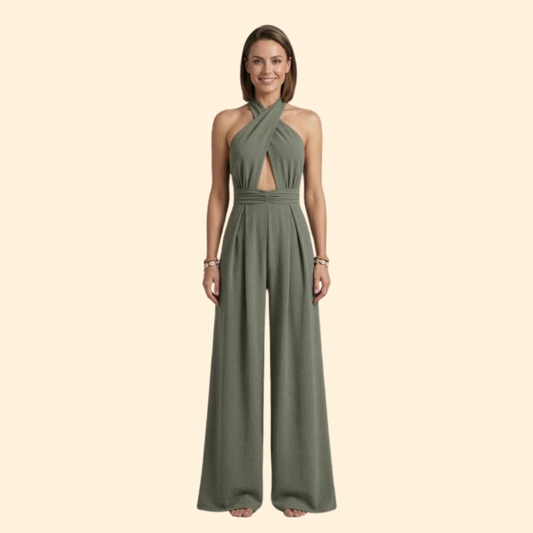 Women’s V Neck Jumpsuit Wide Leg Fit