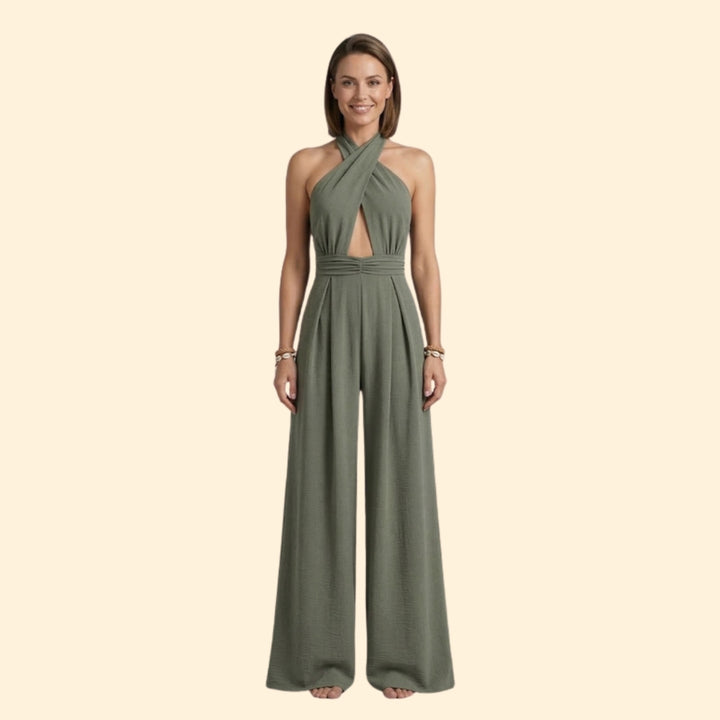 Women’s V Neck Jumpsuit Wide Leg Fit