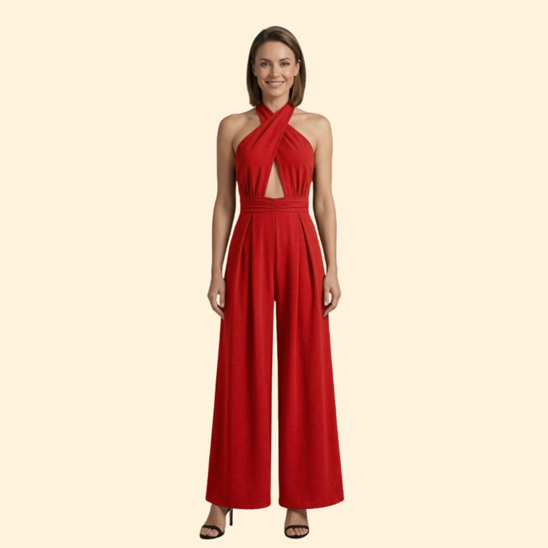 Women’s V Neck Jumpsuit Wide Leg Fit