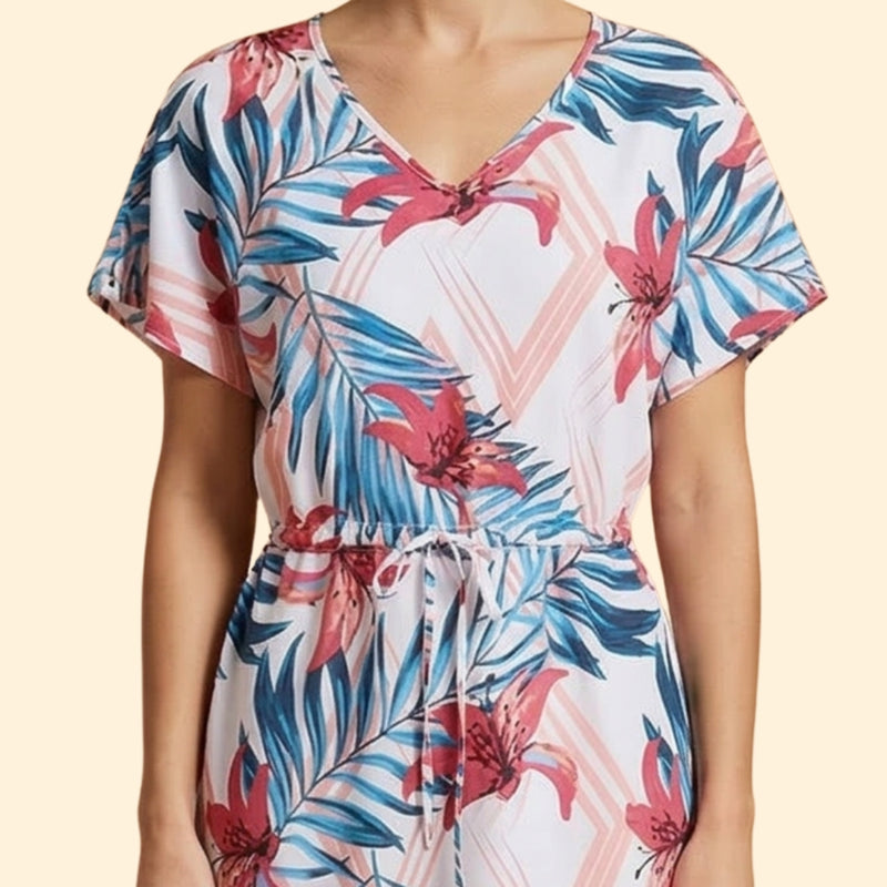 Women’s V Neck Mini Dress with Tie Waist