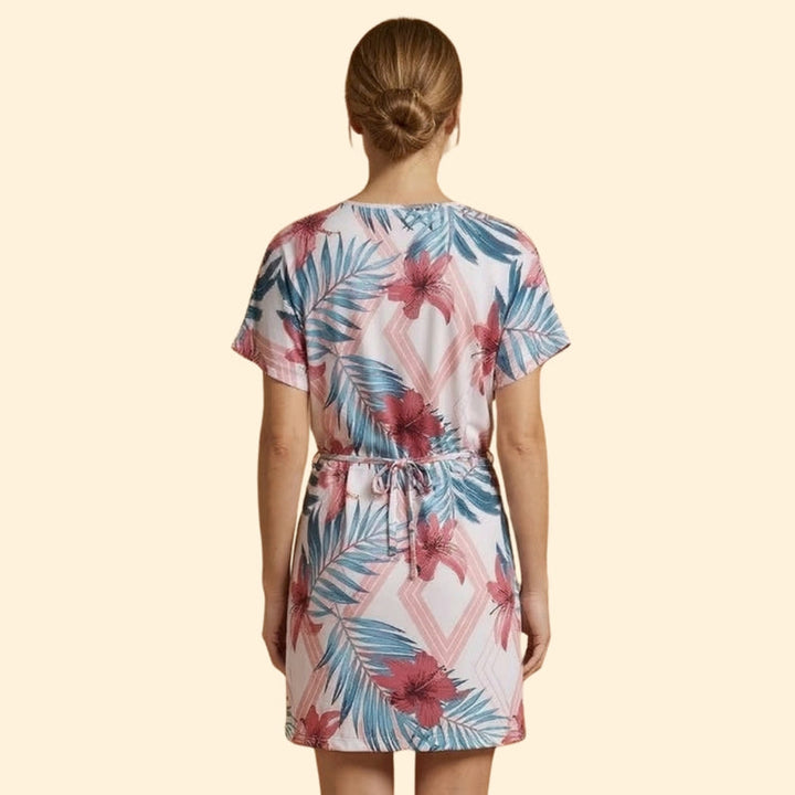 Women’s V Neck Mini Dress with Tie Waist