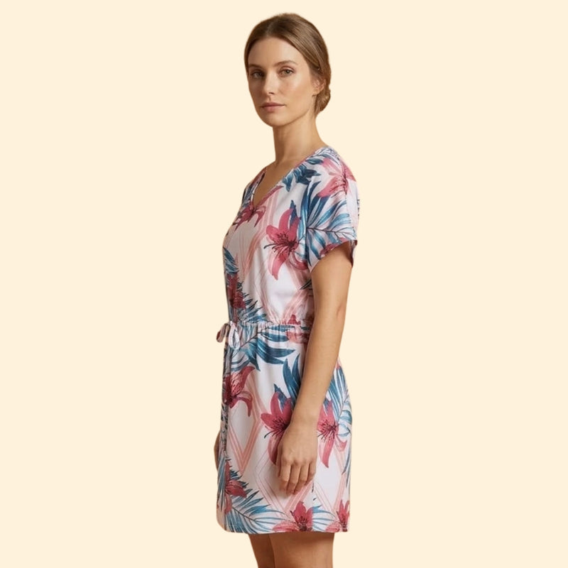 Women’s V Neck Mini Dress with Tie Waist