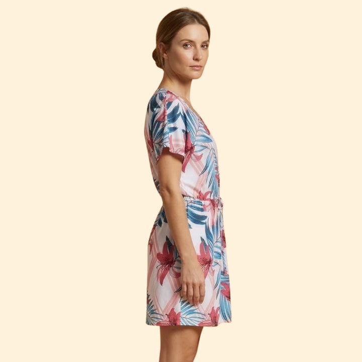 Women’s V Neck Mini Dress with Tie Waist