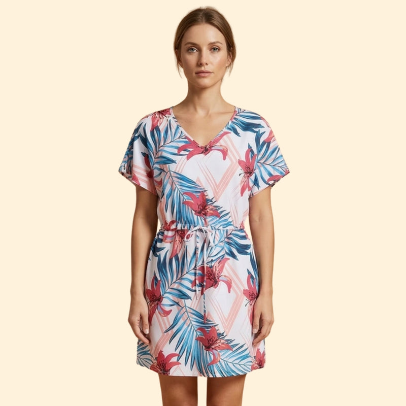 Women’s V Neck Mini Dress with Tie Waist