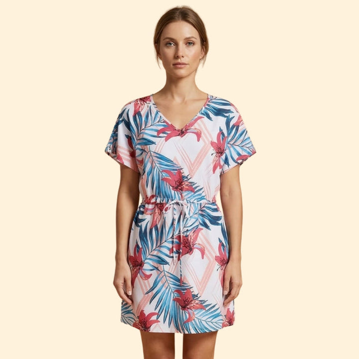 Women’s V Neck Mini Dress with Tie Waist