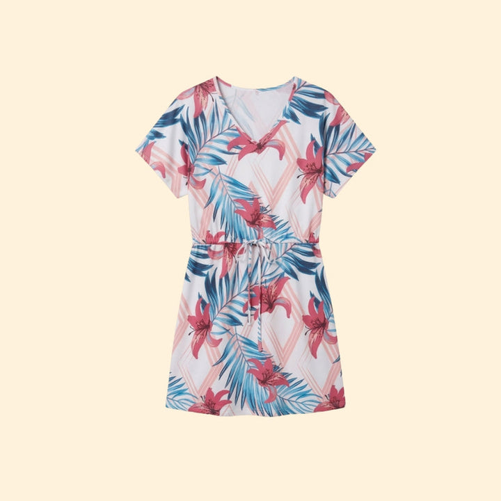Women’s V Neck Mini Dress with Tie Waist