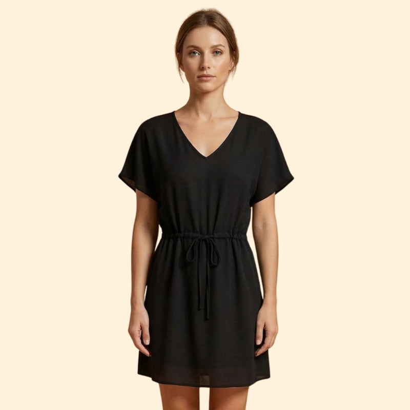 Women’s V Neck Mini Dress with Tie Waist