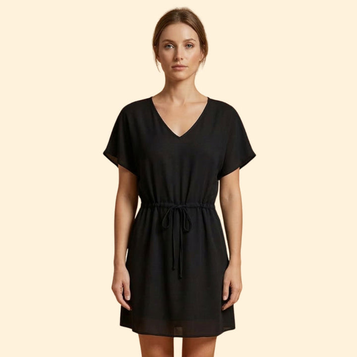 Women’s V Neck Mini Dress with Tie Waist