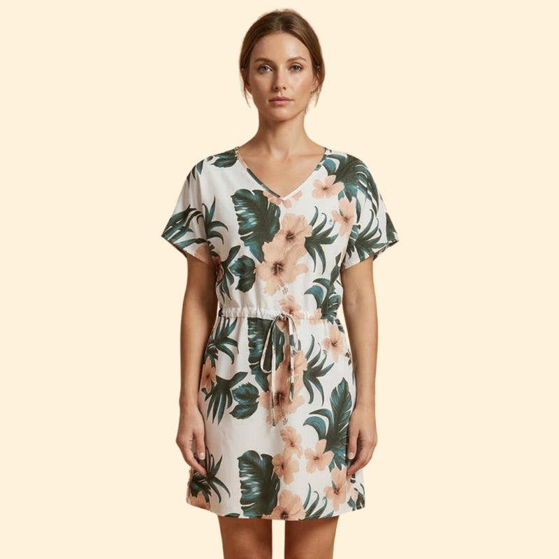Women’s V Neck Mini Dress with Tie Waist