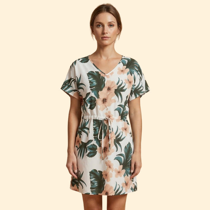 Women’s V Neck Mini Dress with Tie Waist
