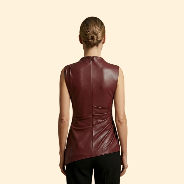 Women's Vegan Leather Top with Ruched Sides