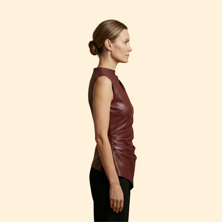 Women's Vegan Leather Top with Ruched Sides