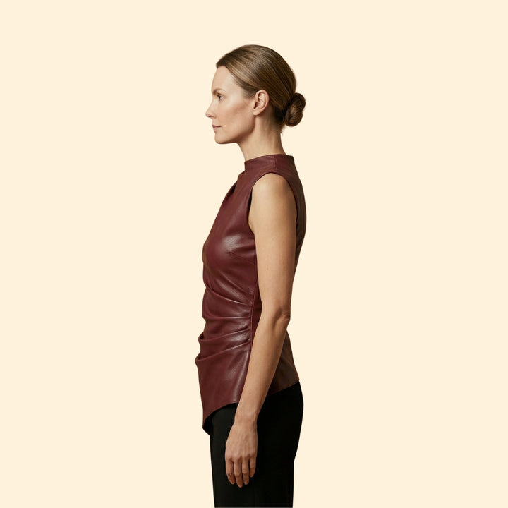 Women's Vegan Leather Top with Ruched Sides