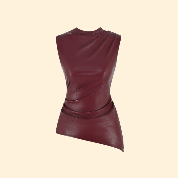 Women's Vegan Leather Top with Ruched Sides