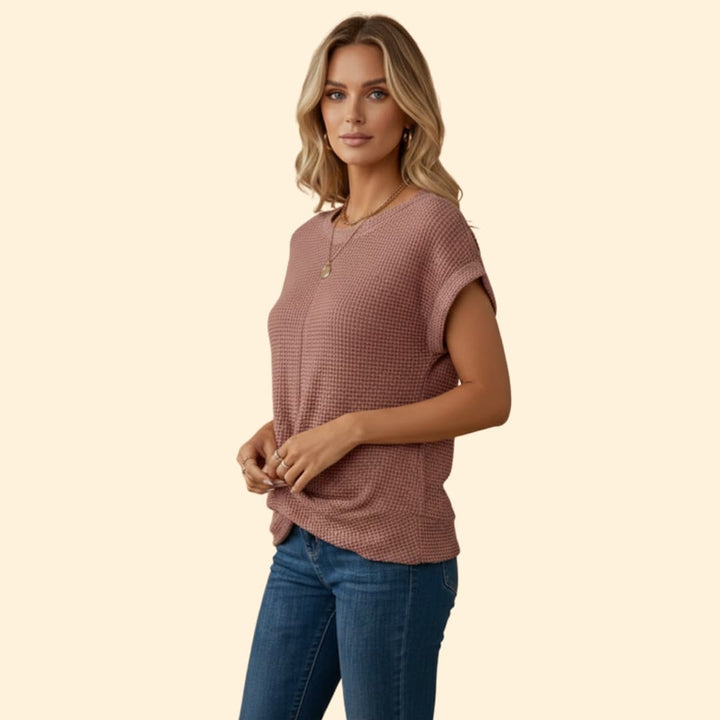 Women’s Waffle Knit Top with Twist Detail