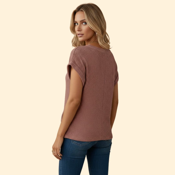 Women’s Waffle Knit Top with Twist Detail