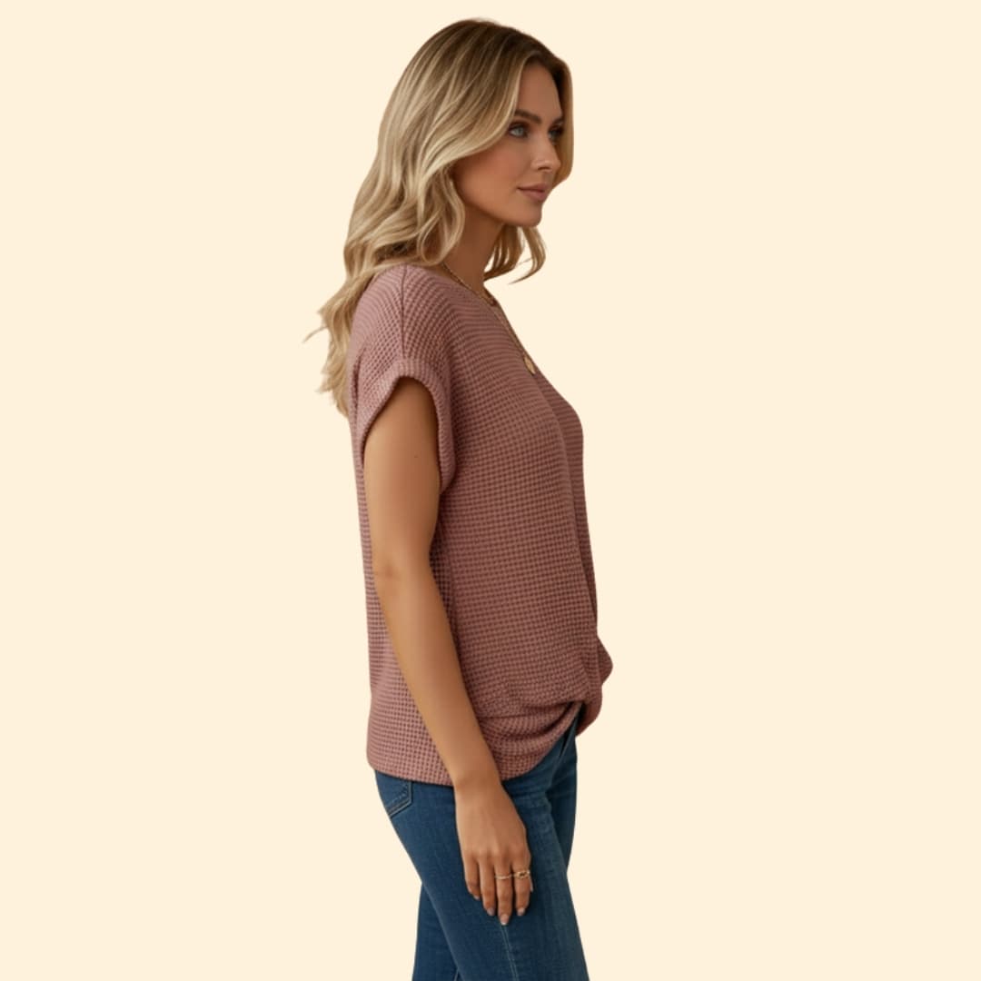 Women’s Waffle Knit Top with Twist Detail