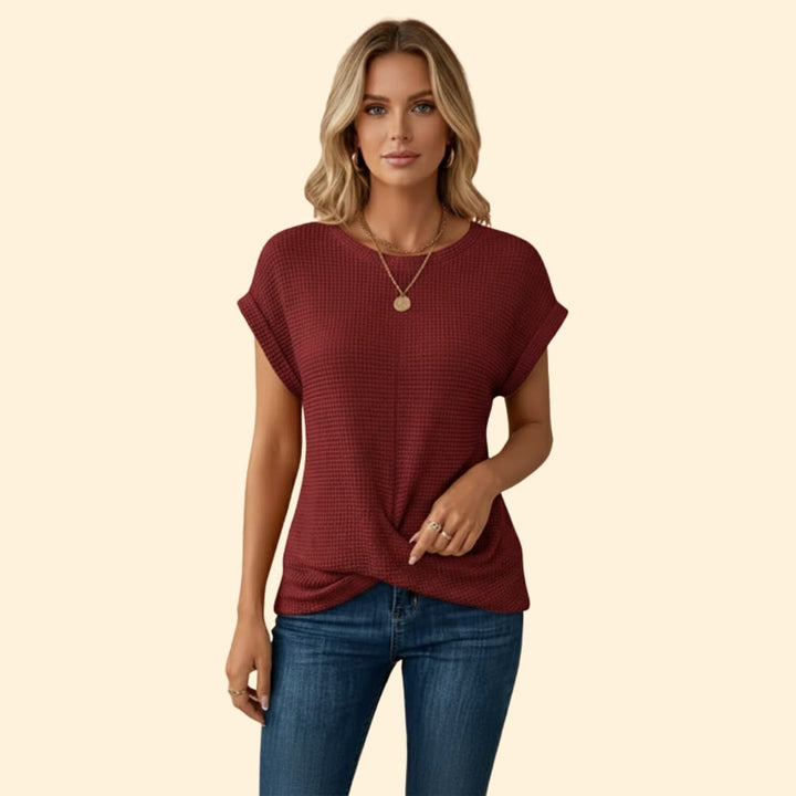 Women’s Waffle Knit Top with Twist Detail