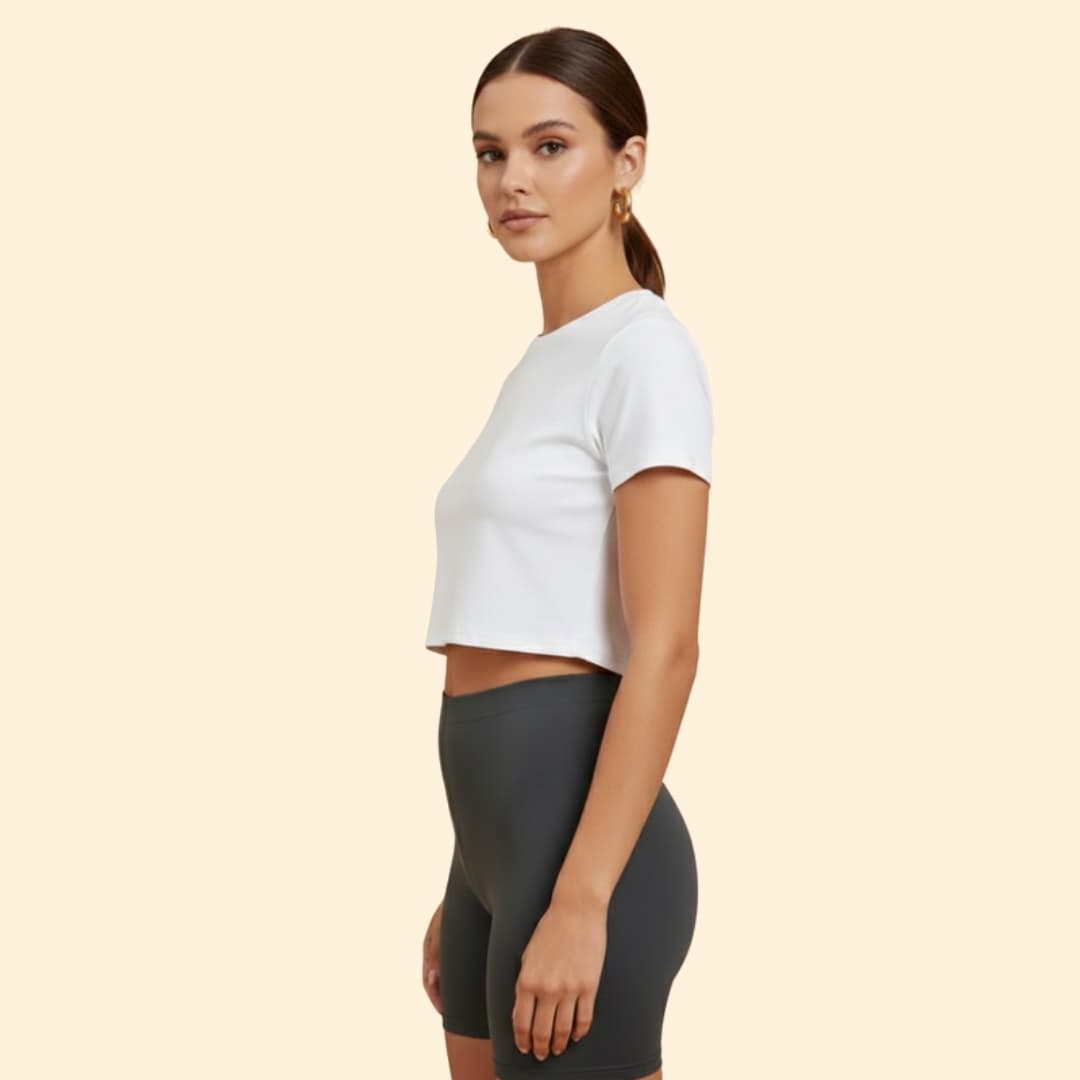 Women’s White Crop Top with Stretchy Shorts