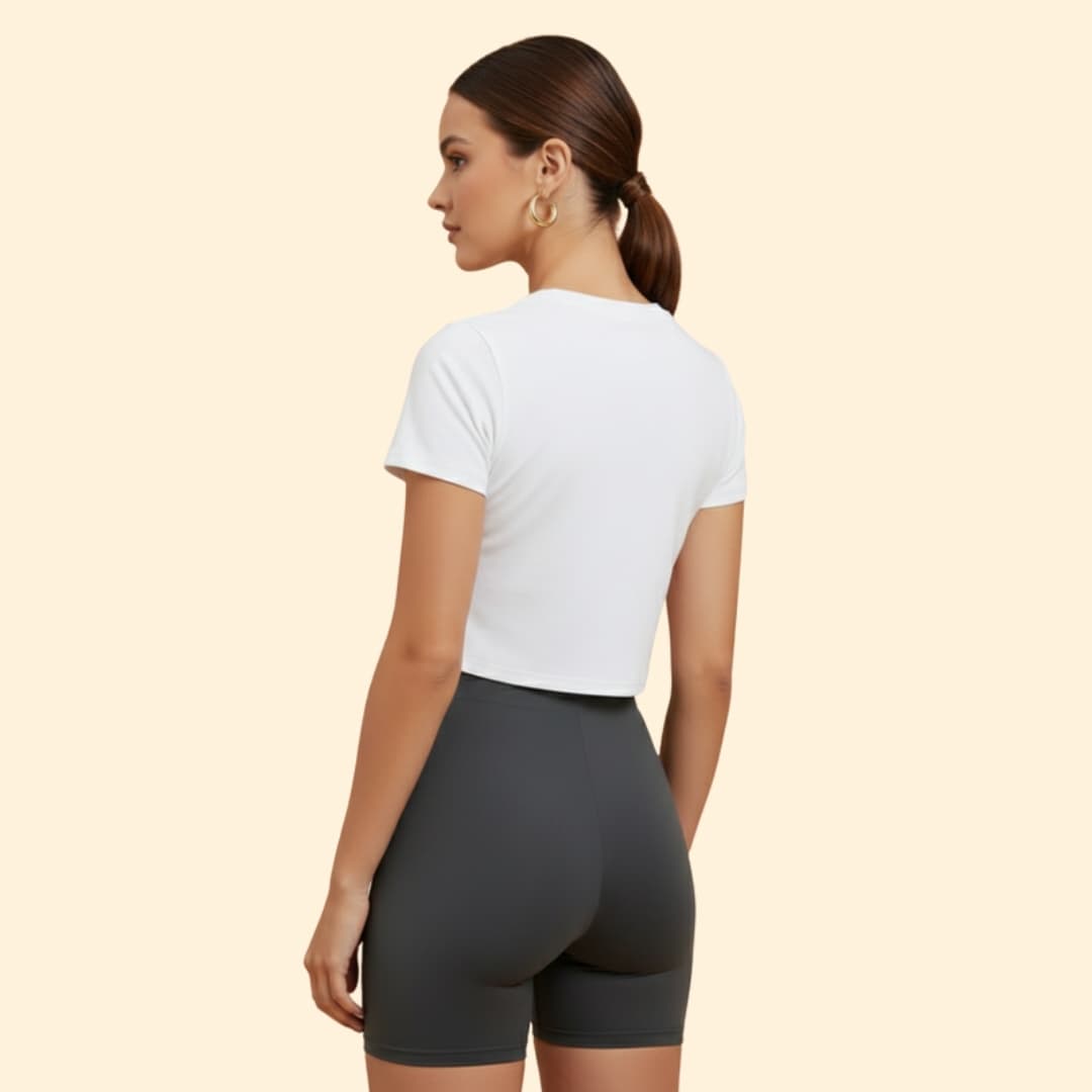 Women’s White Crop Top with Stretchy Shorts