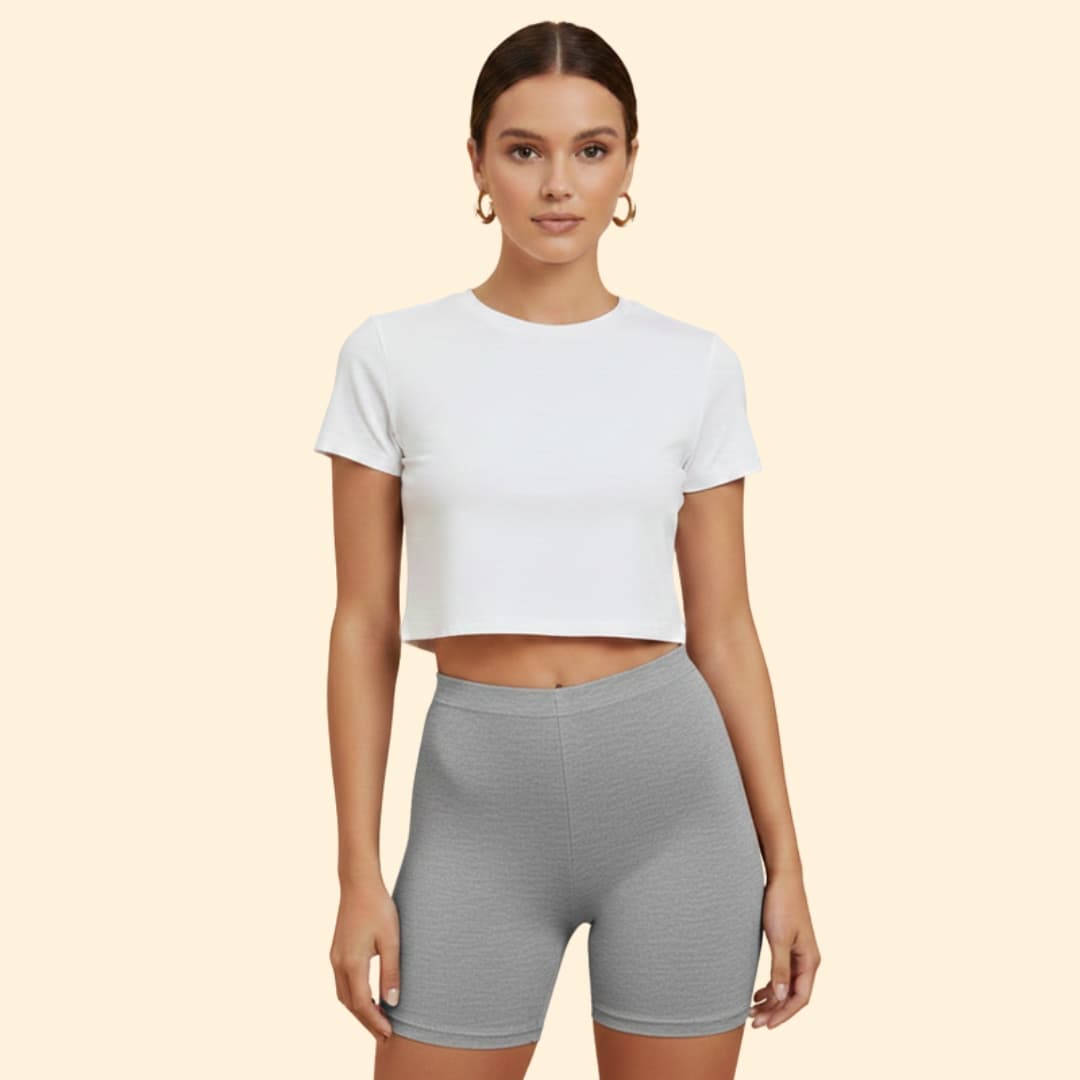 Women’s White Crop Top with Stretchy Shorts