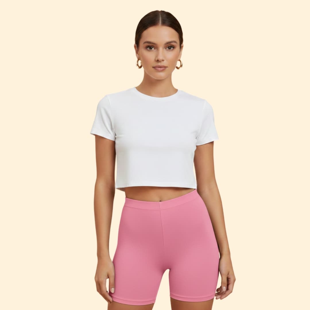 Women’s White Crop Top with Stretchy Shorts