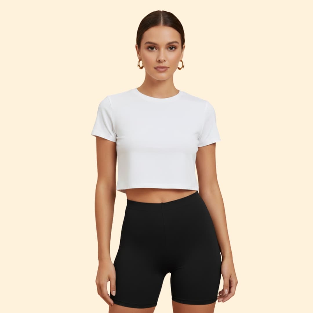 Women’s White Crop Top with Stretchy Shorts