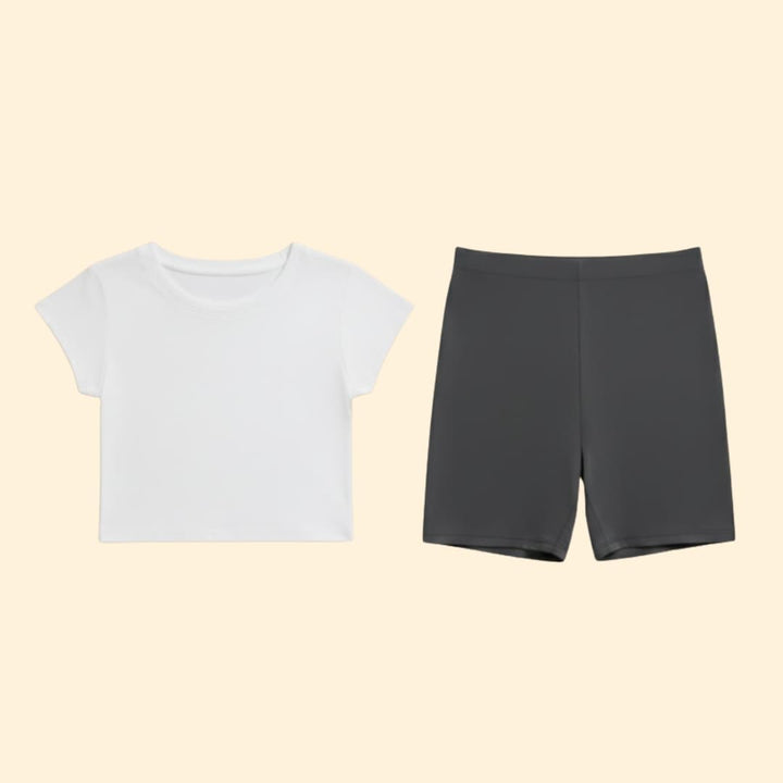 Women’s White Crop Top with Stretchy Shorts