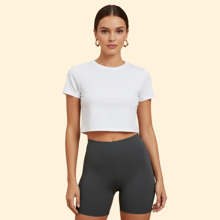 Women’s White Crop Top with Stretchy Shorts