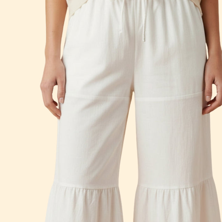 Women's Wide-Leg Summer Trousers with Drawstring