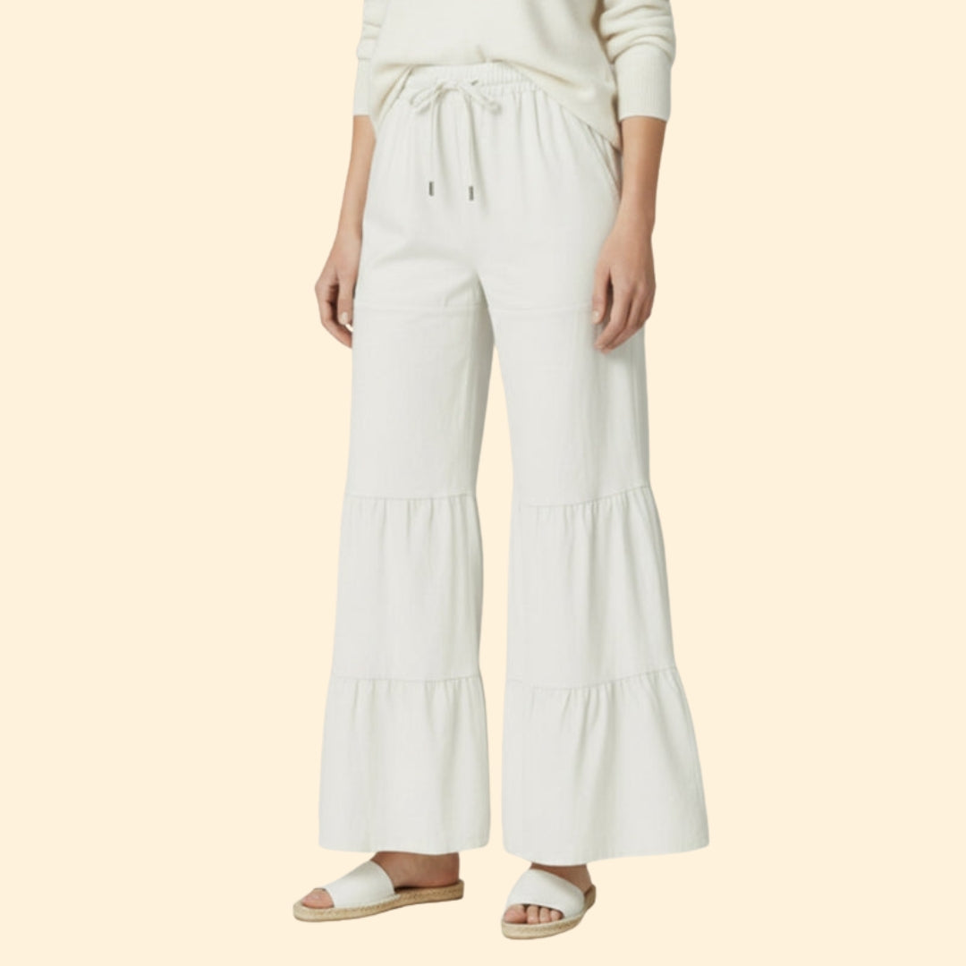 Women's Wide-Leg Summer Trousers with Drawstring