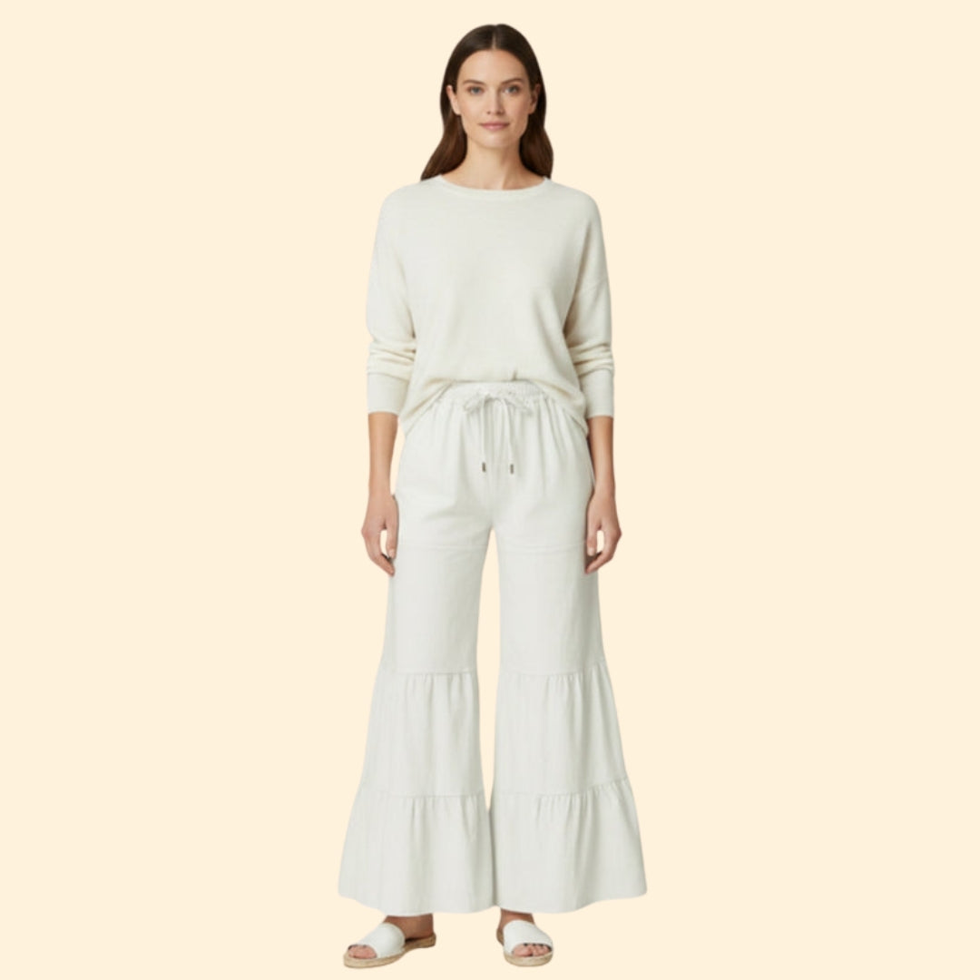 Women's Wide-Leg Summer Trousers with Drawstring