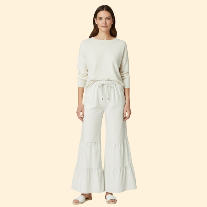 Women's Wide-Leg Summer Trousers with Drawstring