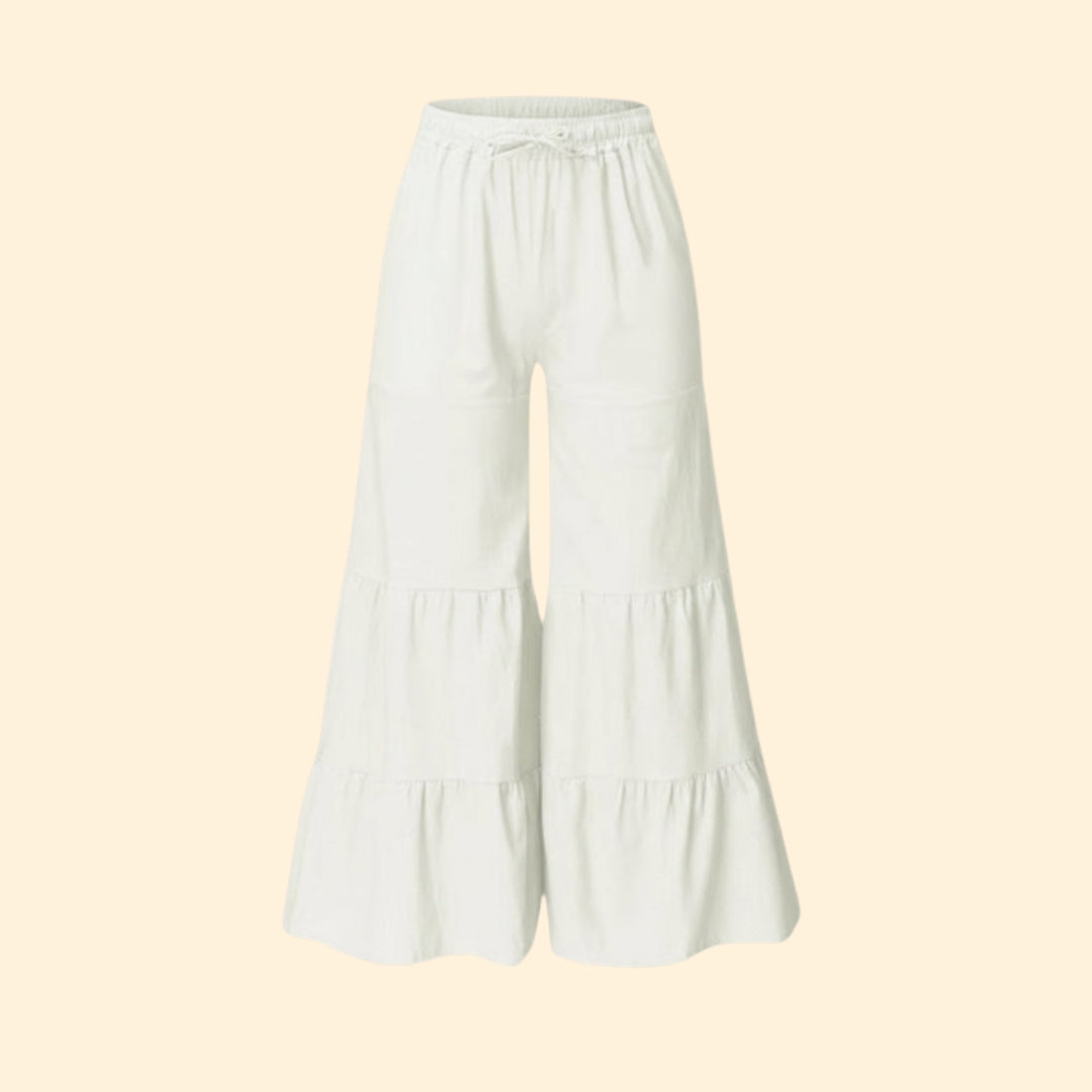 Women's Wide-Leg Summer Trousers with Drawstring