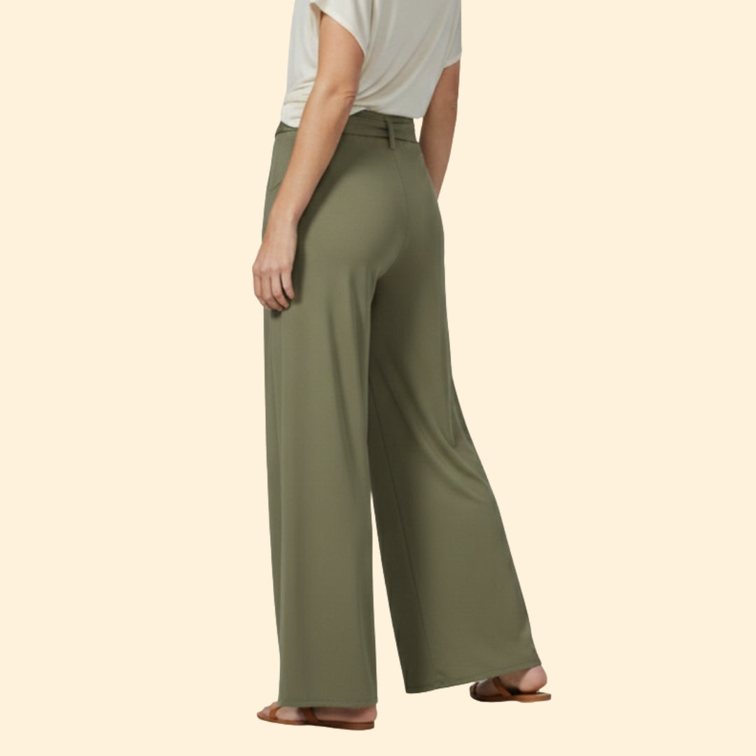 Women's Wide-Leg Trousers with Tying Waist Belt