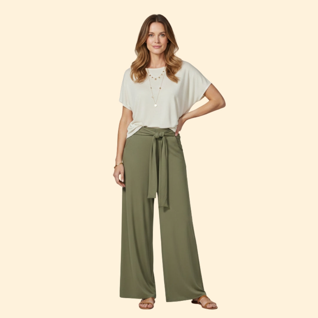 Women's Wide-Leg Trousers with Tying Waist Belt