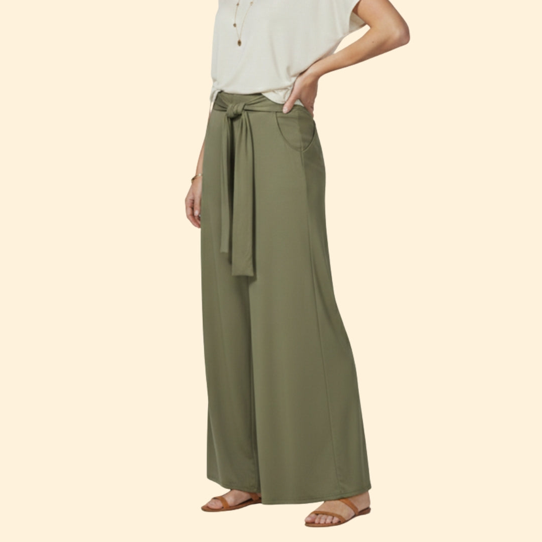 Women's Wide-Leg Trousers with Tying Waist Belt