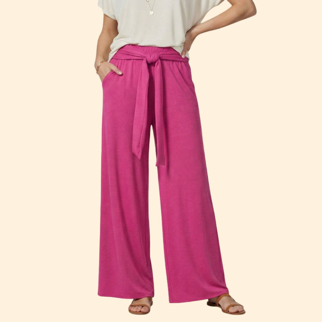 Women's Wide-Leg Trousers with Tying Waist Belt
