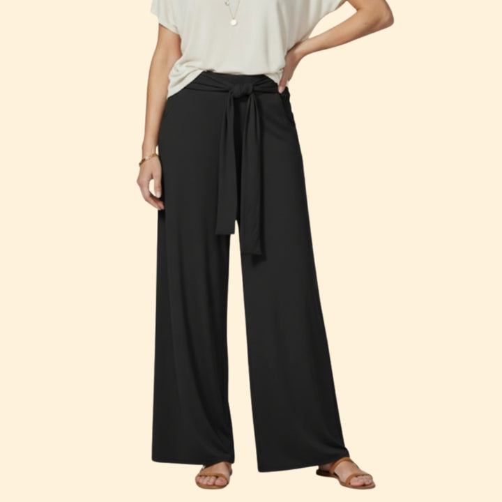Women's Wide-Leg Trousers with Tying Waist Belt