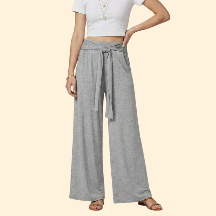 Women's Wide-Leg Trousers with Tying Waist Belt