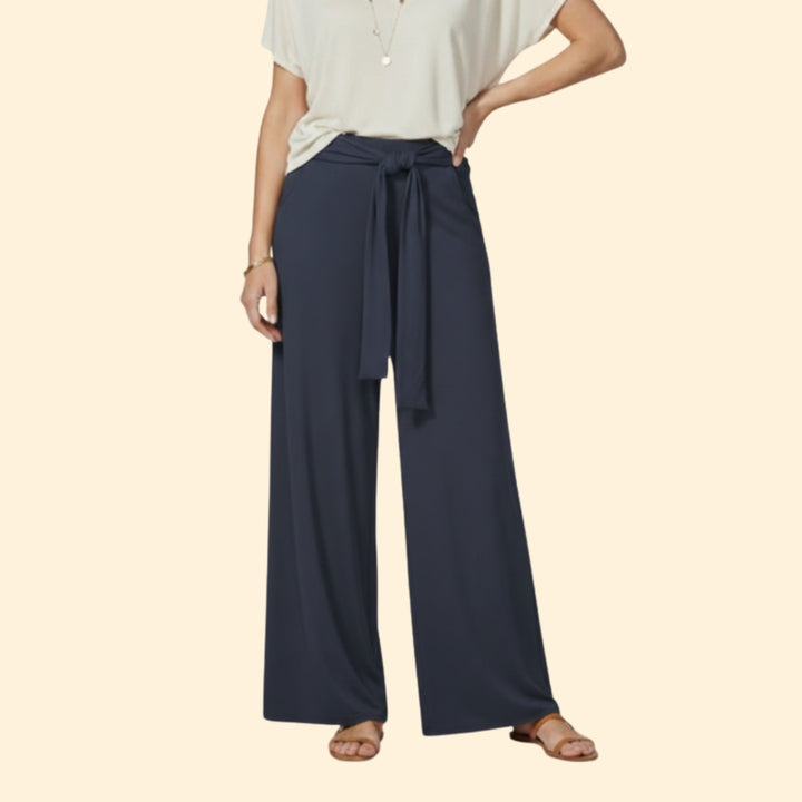 Women's Wide-Leg Trousers with Tying Waist Belt