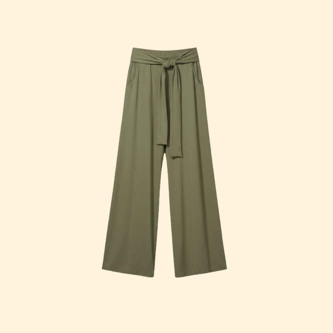 Women's Wide-Leg Trousers with Tying Waist Belt