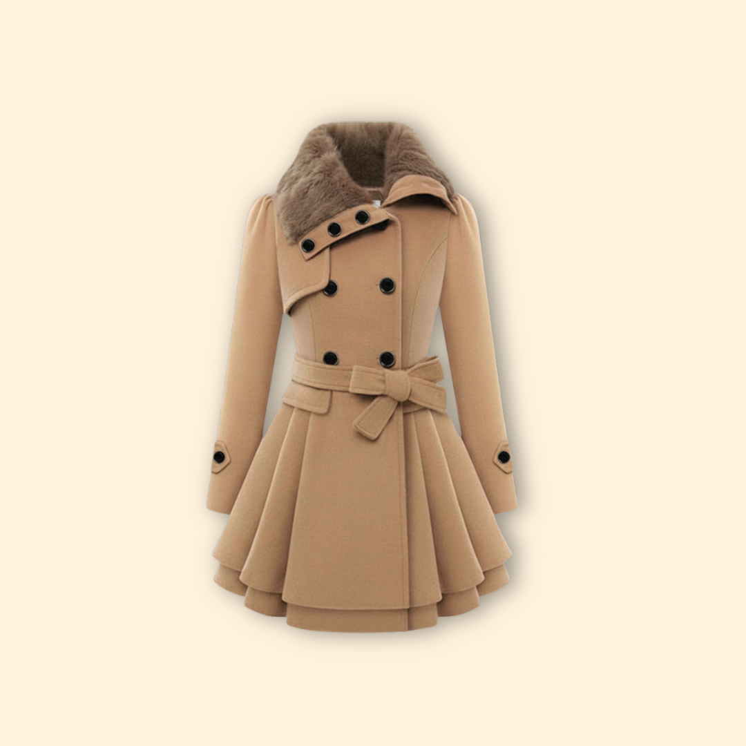 Women’s Belted Coat Faux Fur Collar