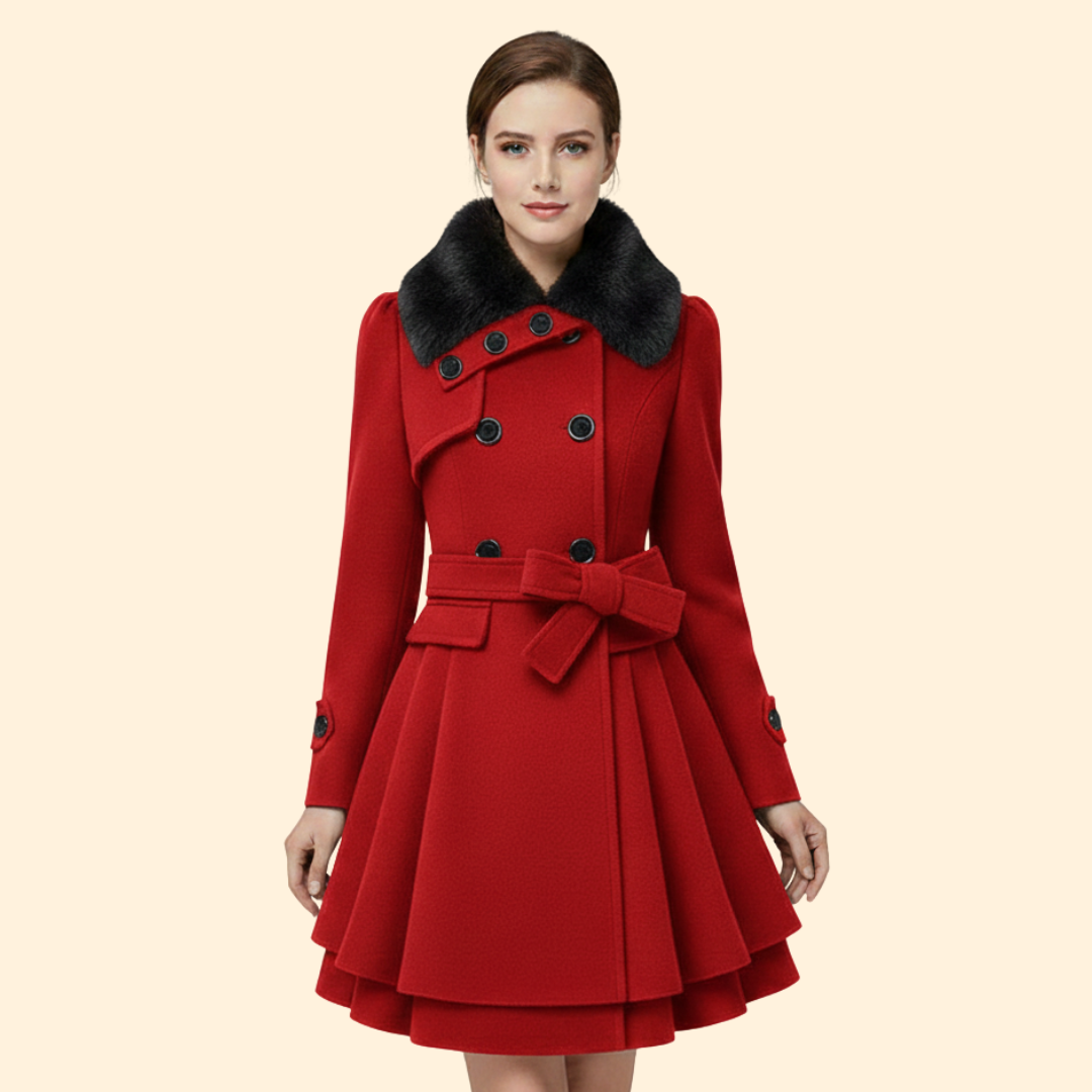 Women’s Belted Coat Faux Fur Collar