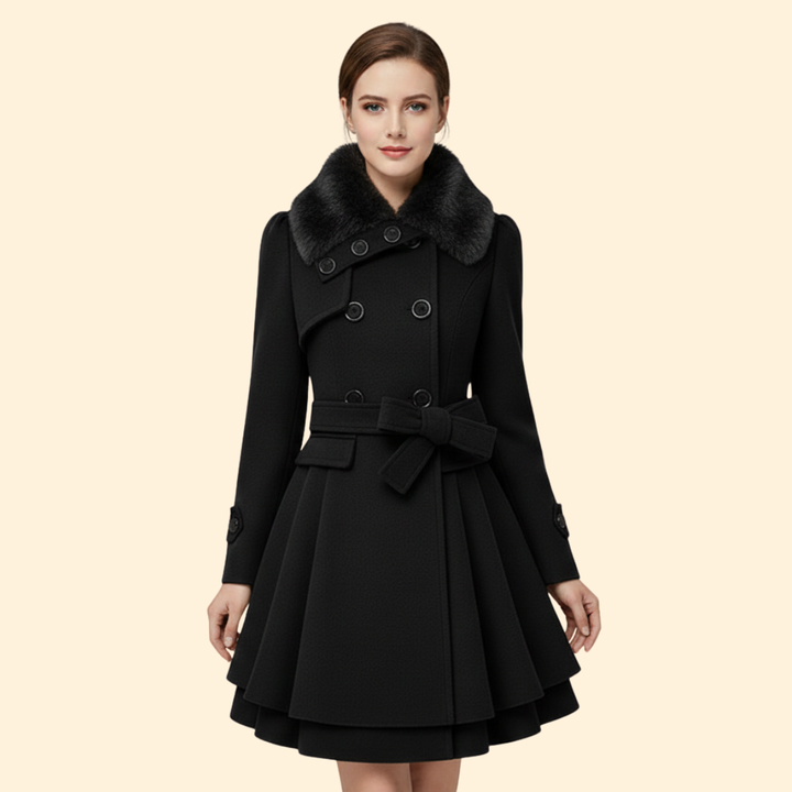 Women’s Belted Coat Faux Fur Collar
