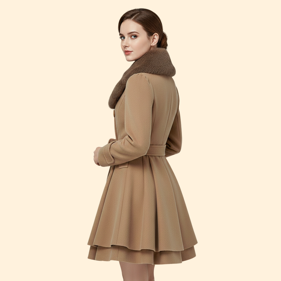 Women’s Belted Coat Faux Fur Collar